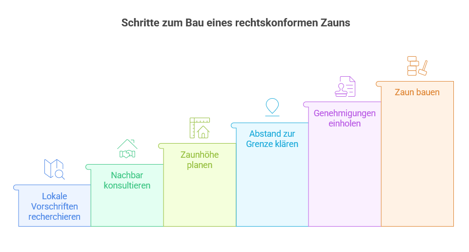 Infografik: Schritte zum Bau eines rechtskonformen Zauns.
